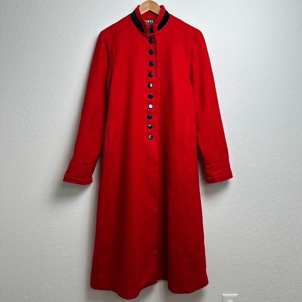 Vintage Jofeld 60s-70s Red Wool Blend Button Front De‎ Ball Velvet Collar Coat